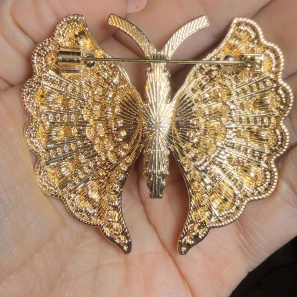 Butterfly Brooch Multicolor Rhinestone Statement Pin 2.75 Inch - Picture 5 of 6